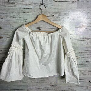 Zara White Smocked Bell Sleeve Blouse